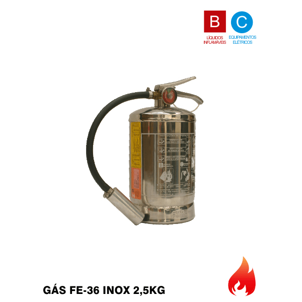 Extintor de Incêndio Gás Fe-36 Inox – 5kg – Prazo de Entrega Sob Consulta